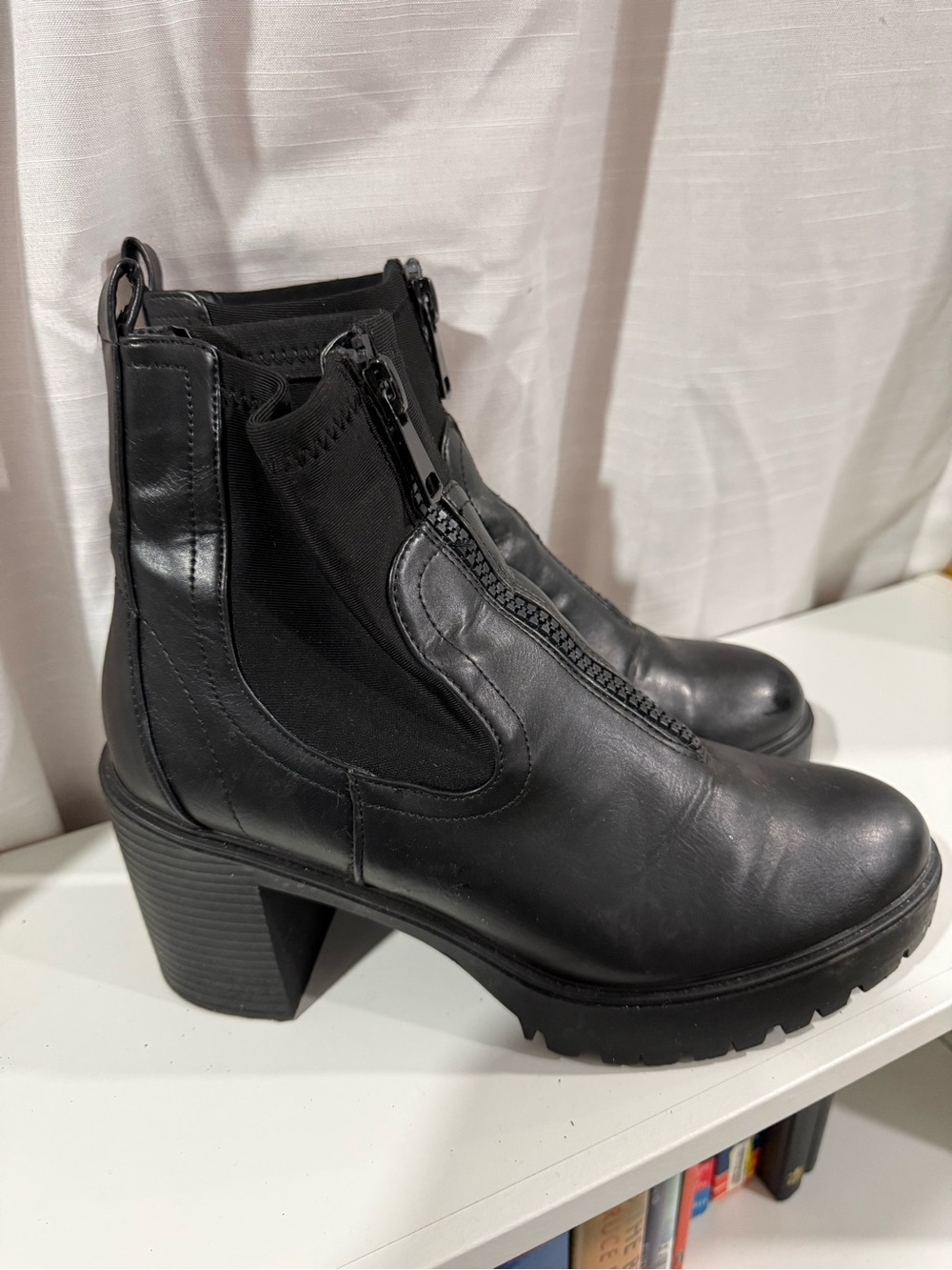 Black Leather Zip Chelsea Boots - Women